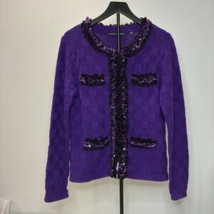 Y2K Michael Simon Workshop Purple Ruffle Cardigan Small Whimsical Maximalist
